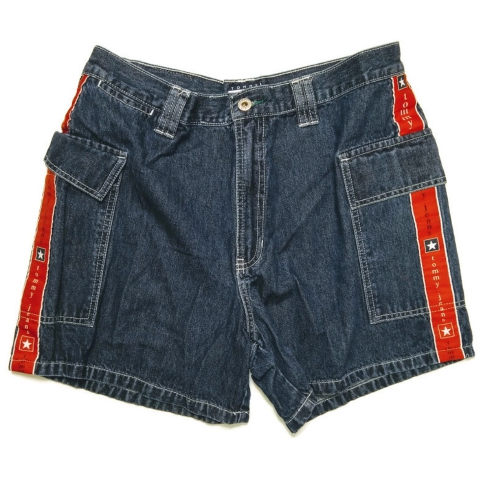 Tommy Hilfiger Vintage Denim Cargo Shorts Size 13 | Logo Stripe Y2K